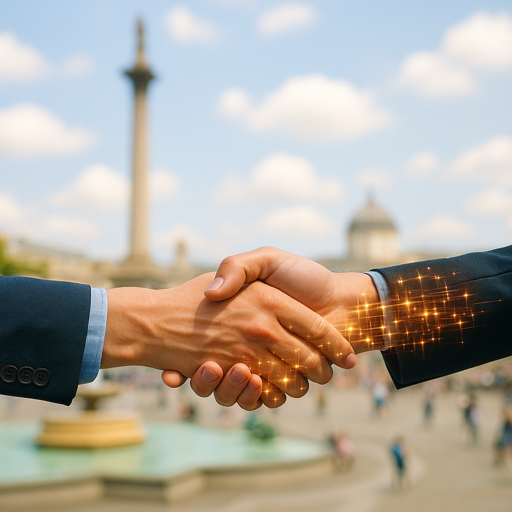 Human and AI collaboration handshake